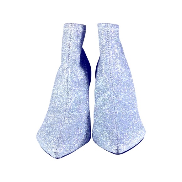 Nine West pointed toe slip on ankle booties glittery silver new never  worn - Picture 2 of 6